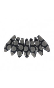 Czech Glass Daggers beads 5x16mm Jet chrome dots matted 23980-2747A